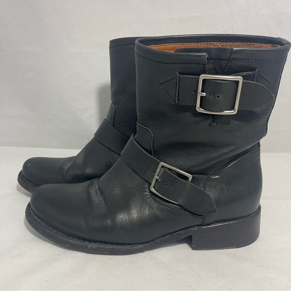 Frye | Short Black Leather Boots with Buckle and Side Zipper Size 7 - Picture 3 of 11